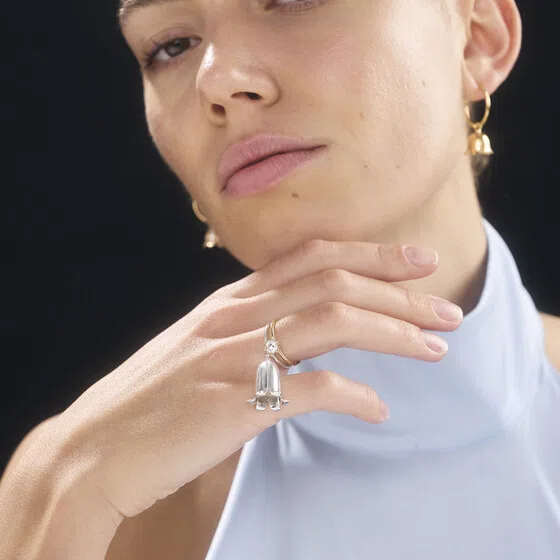 Позолоченное кольцо-бутон из серебра с фианитами Nastya Maximova Poison Drop — модель 6cvu69x — фото 2