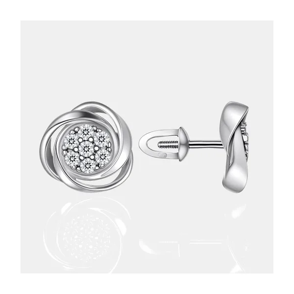 Серьги гвоздики из серебра с фианитами — арт. 000-399438