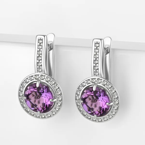 Серьги из серебра с аметистами и фианитами — арт. 000-382864