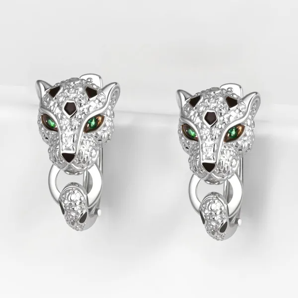 Серьги из белого золота с бриллиантами и изумрудами — арт. 000-395461