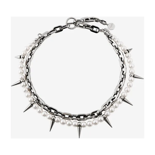 Колье из steel с кристальным жемчугом, шипами и цепью — модель anyf2nc