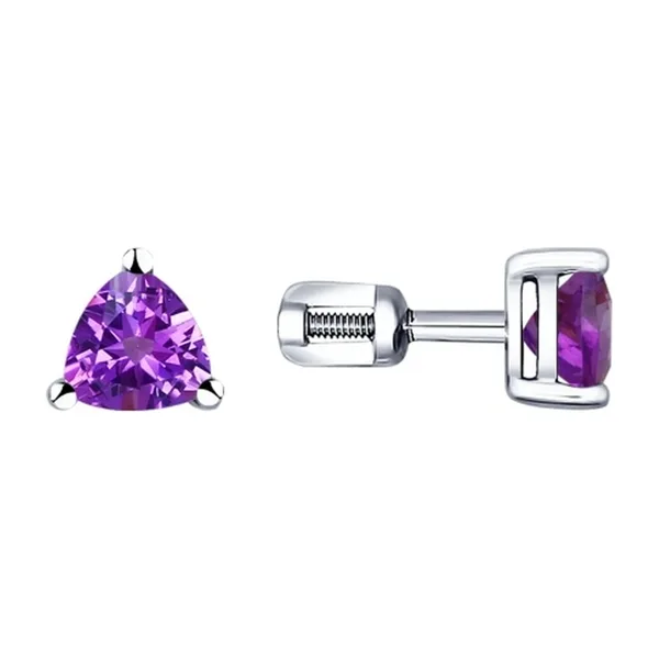 Серьги гвоздики из серебра с аметистами — арт. 000-059957