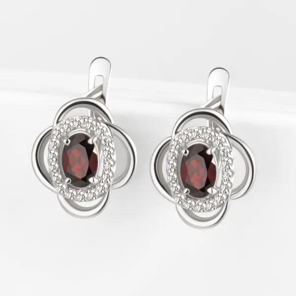 Серьги из серебра с гранатами и фианитами — арт. 000-385159