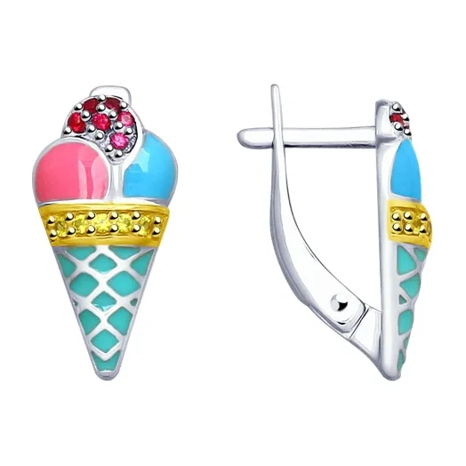 Серьги детские из серебра с фианитами и эмалью — арт. 000-318138