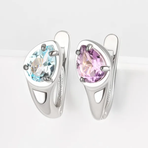 Серьги из серебра с топазами и аметистом — арт. 000-384592