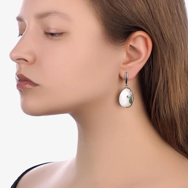 Серьги «Веточка» с агатом дендритовым и уваровитом — арт. 36049
