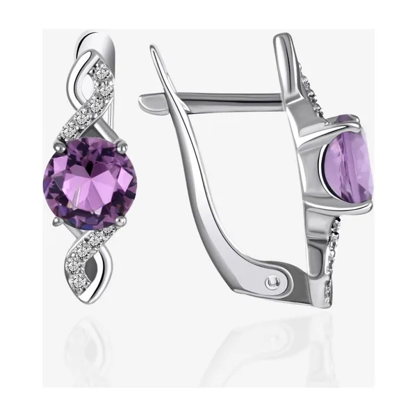 Серьги из серебра с кристаллами аметистами и фианитами — арт. 000-402099