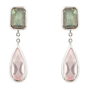 Серебряные серьги с прямоугольным лабрадоритом и розовым кварцем Wisteria Gems Poison Drop — модель upnzx4y — фото 2