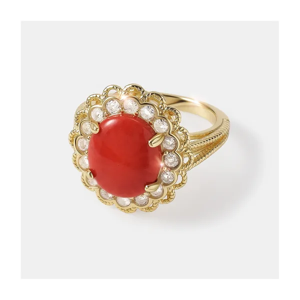 Серебряное кольцо с кораллом Салмон и топазами — арт. 10322-005758