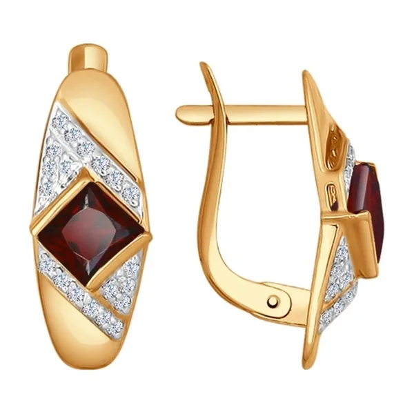 Серьги из красного золота с гранатами и фианитами — арт. 000-285455