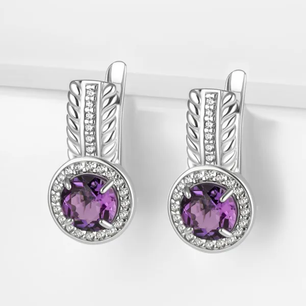 Серьги из серебра с аметистами и фианитами — арт. 000-386934