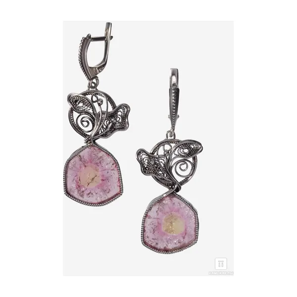 Серьги из рубеллита (красного турмалина), полированный