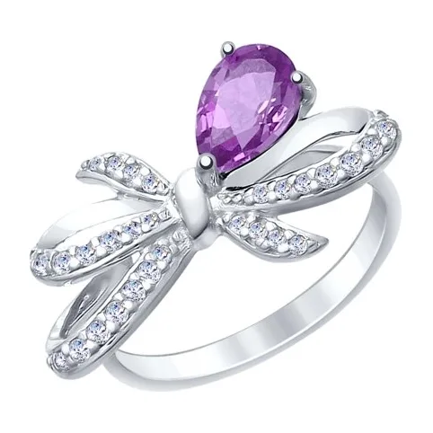 Кольцо из серебра с аметистами и фианитами — арт. 000-305886