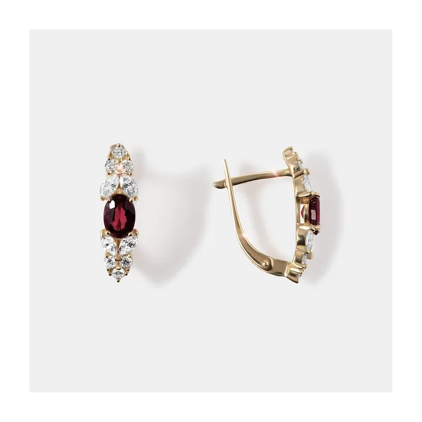 Серьги из желтого золота с красной шпинелью
