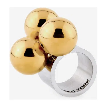 Биколорное кольцо из стали с золотистыми подвесками-шарами Trio Balls Ring TATI YORK Poison Drop — модель hp3sf27 — фото 2