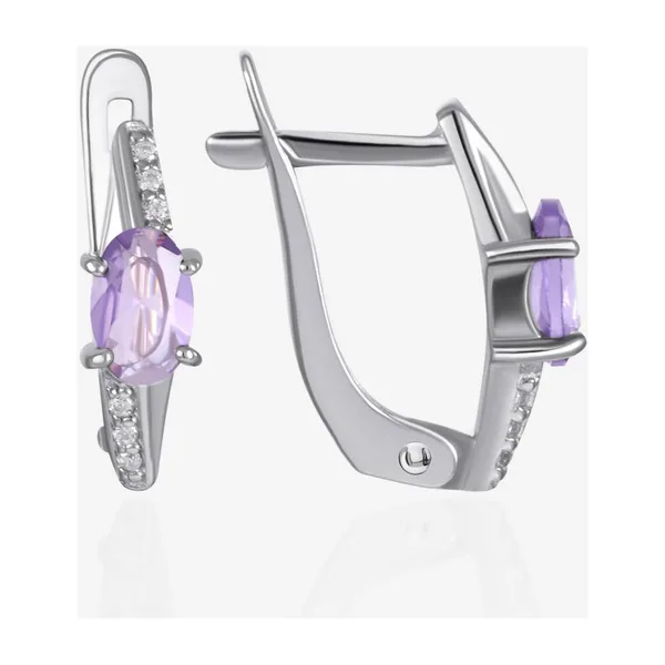 Серьги из серебра с кристаллами аметистами и фианитами — арт. 000-402111