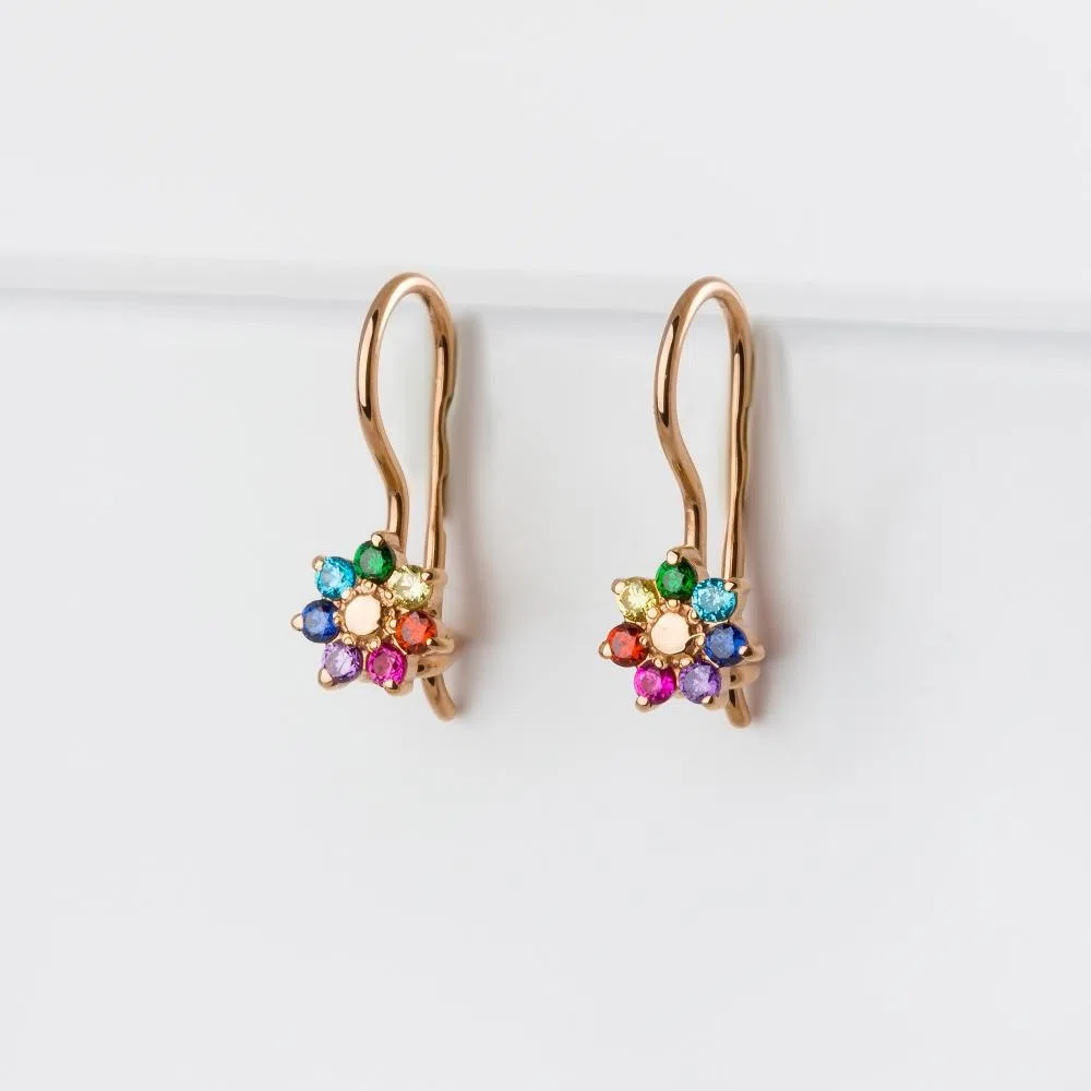 Серьги детские из красного золота с фианитами