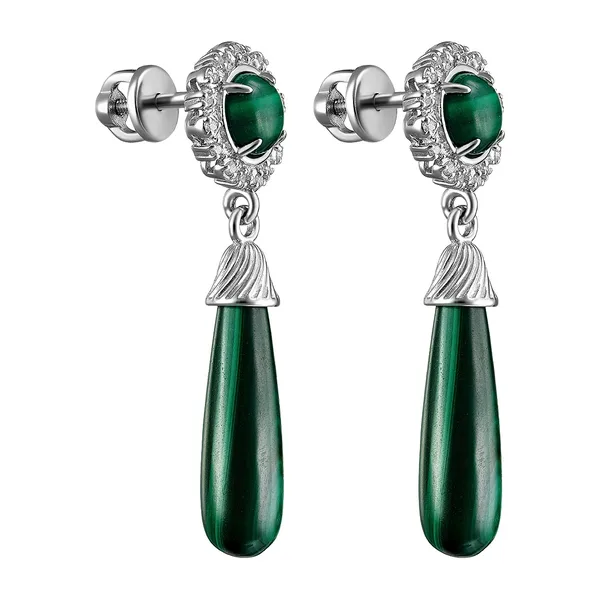Серебряные серьги с малахитами — арт. 2079290