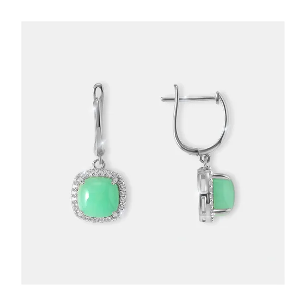 Серебряные серьги с зелеными халцедонами — арт. 10522-004240