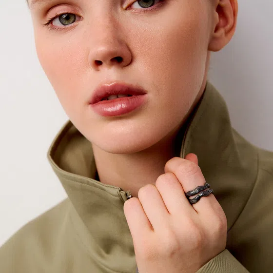 Браслет Двойное кольцо из серебра с бриллиантами Kintsugi Jewelry Poison Drop — модель dtr94sw — фото 6