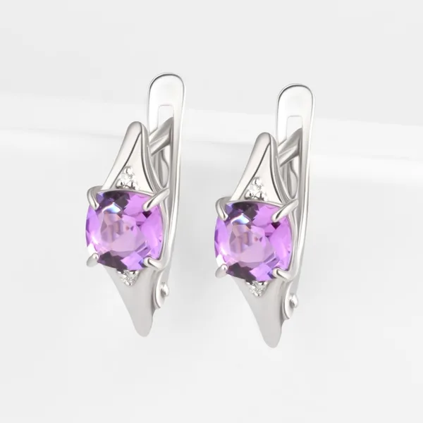 Серьги из серебра с аметистами и фианитами — арт. 000-383419