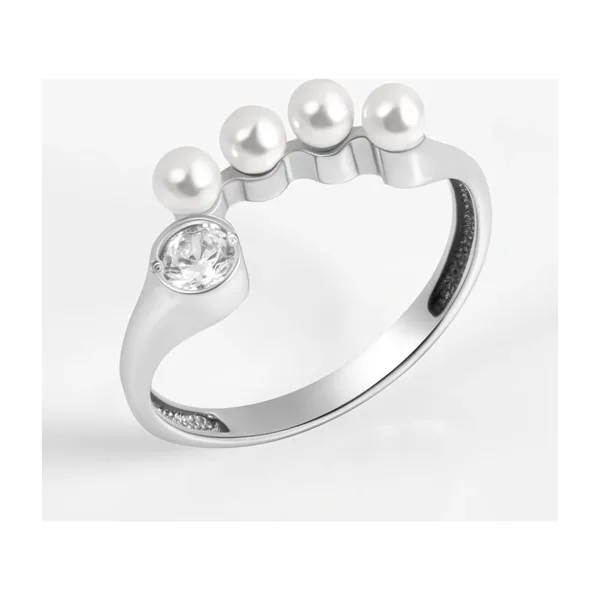 Кольцо из серебра жемчугом и Swarovski и фианитами — арт. 000-370936