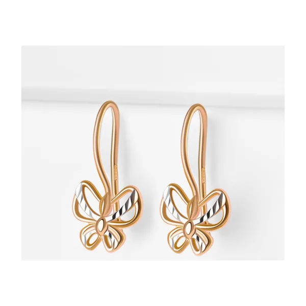 Серьги бабочки детские из красного золота — арт. 000-379117
