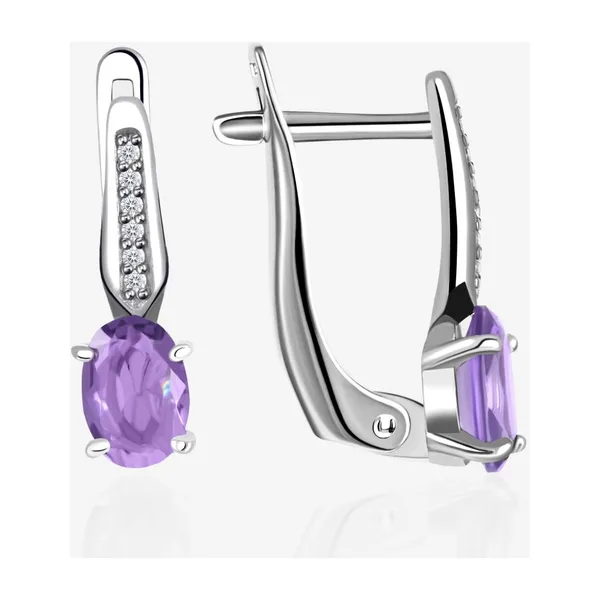 Серьги из серебра с кристаллами аметистами и фианитами — арт. 000-400435