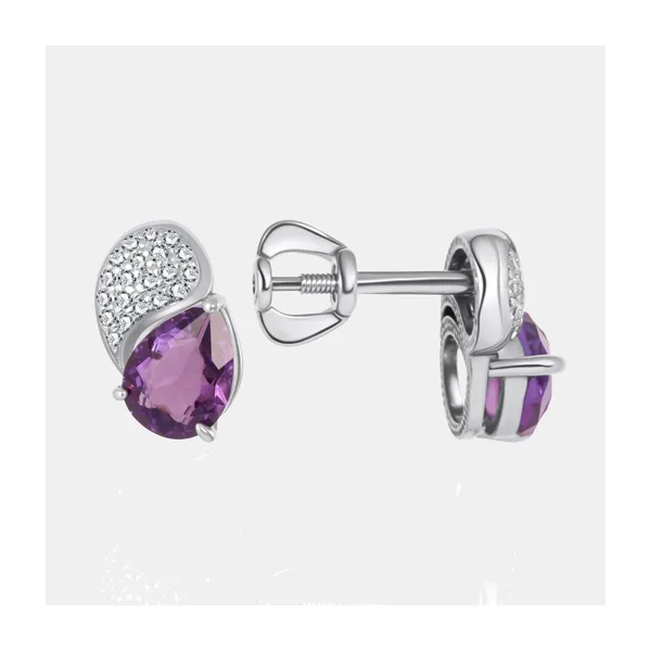 Серьги гвоздики из серебра с аметистами и фианитами — арт. 000-399664