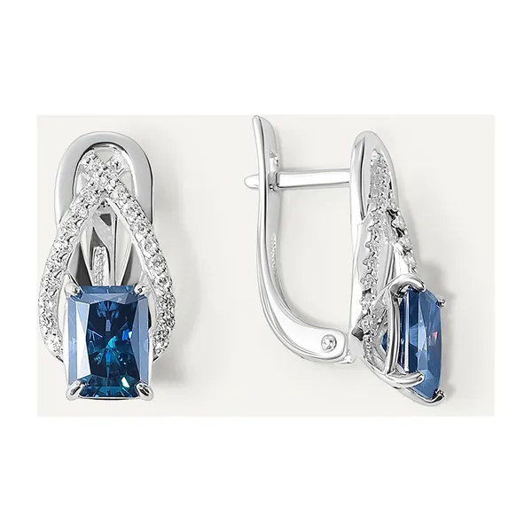 Серебряные серьги с синими муассанитами — арт. 10523-000385