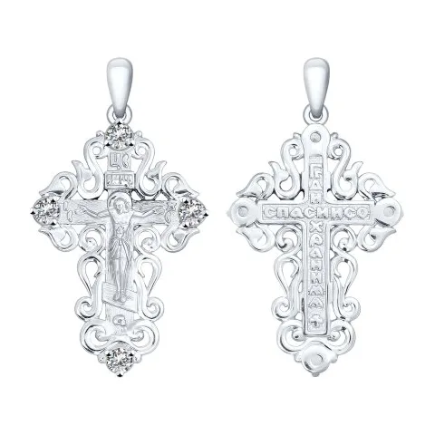 Подвеска крест из серебра с фианитами — арт. 000-330559