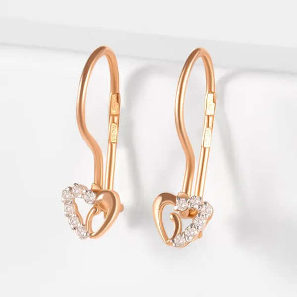 Серьги детские из красного золота с фианитами — арт. 000-206984