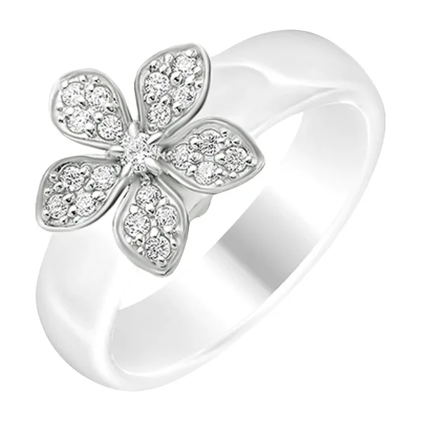 Кольцо из серебра с фианитами и керамикой — арт. 000-291901