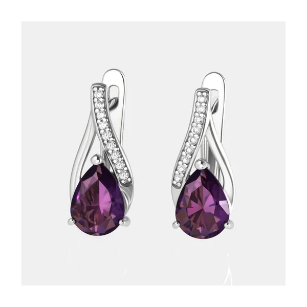 Серьги из серебра с фианитами и кристаллами аметистами — арт. 000-397935