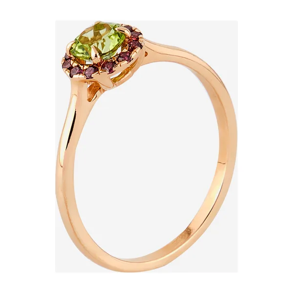 Кольцо из красного золота с хризолитом и кристаллами — модель fzrn2at
