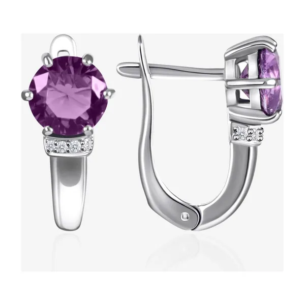 Серьги из серебра с фианитами аметистами и фианитами — арт. 000-402110