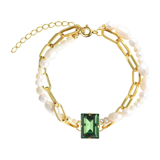 Позолоченный браслет с кристаллом и жемчугом pearly green — модель 2e2xe5p