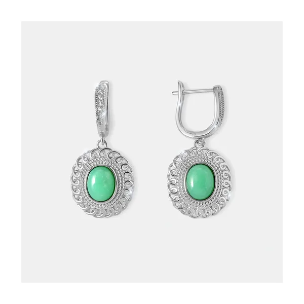 Серебряные серьги с зелеными халцедонами — арт. 10522-004250