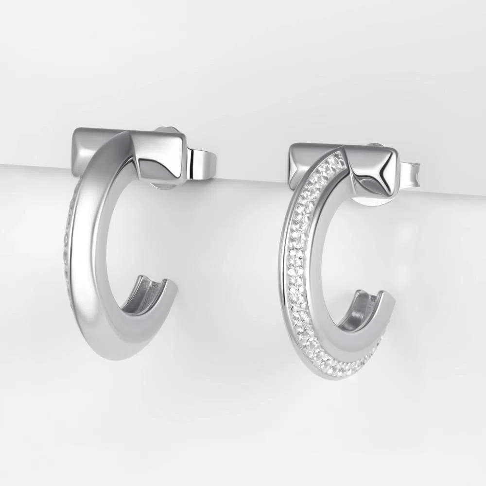 Серьги хупы из серебра с фианитами