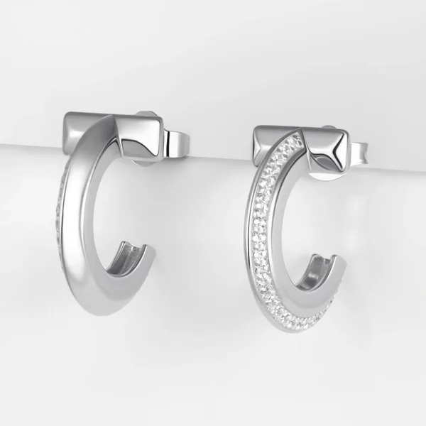 Серьги хупы из серебра с фианитами — арт. 000-397215