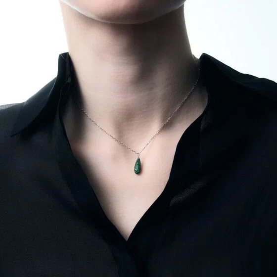 Колье из серебра с подвеской в форме капли с фианитами LIFE GREEN FANCY of Brosway Poison Drop — модель esqxmpn — фото 3