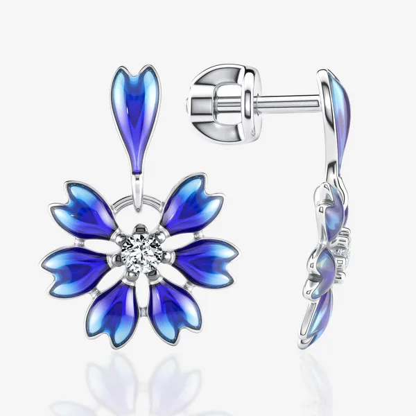 Серьги гвоздики из серебра с эмалью и фианитом — арт. 000-407828