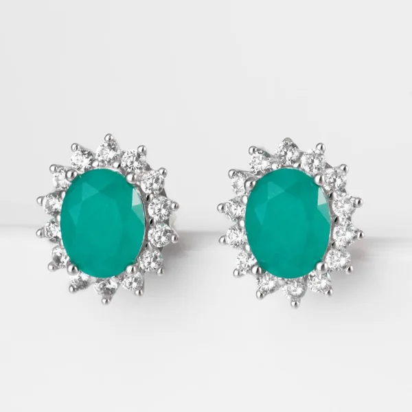 Серьги гвоздики из серебра с кварцем и фианитами — арт. 000-384112