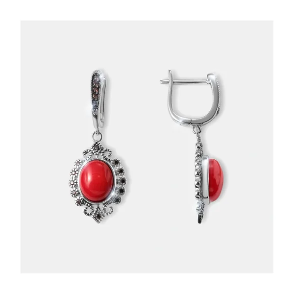 Серебряные серьги с кораллами — арт. 10522-006616