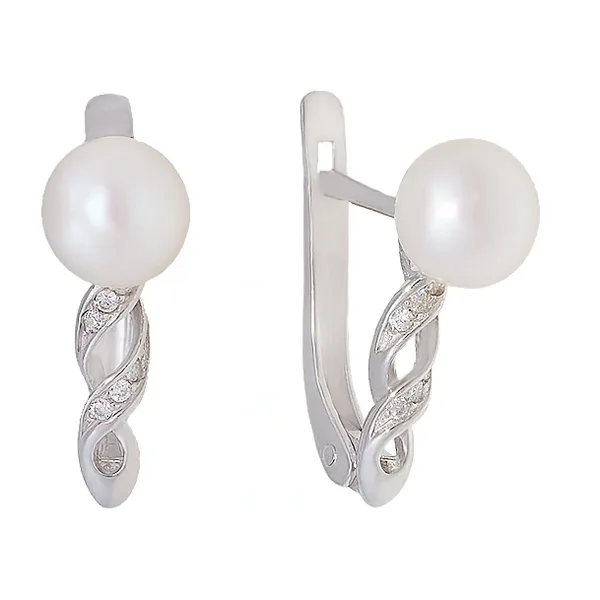 Серьги из серебра с жемчугом и фианитами — арт. 000-306978
