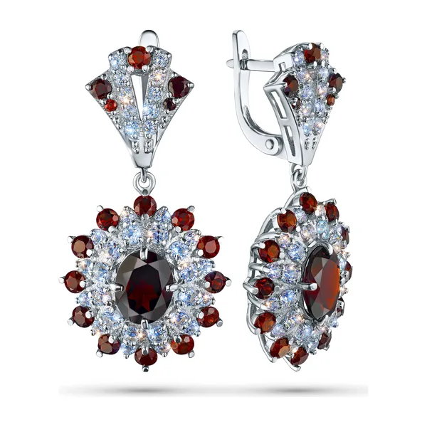 Серьги из серебра с гранатами и топазами