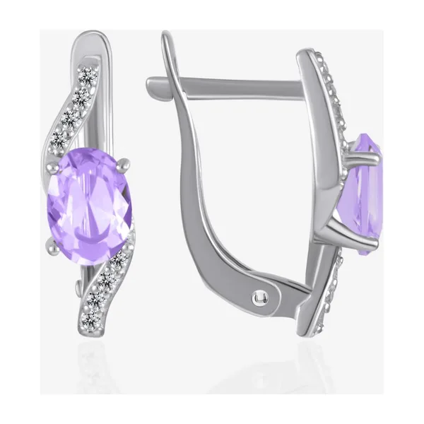 Серьги из серебра с кристаллами аметистами и фианитами — арт. 000-402103