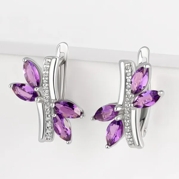 Серьги из серебра с аметистами и фианитами — арт. 000-385720