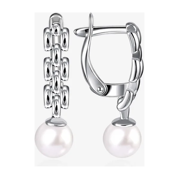 Серьги подвесные из серебра с жемчугом — арт. 000-399802