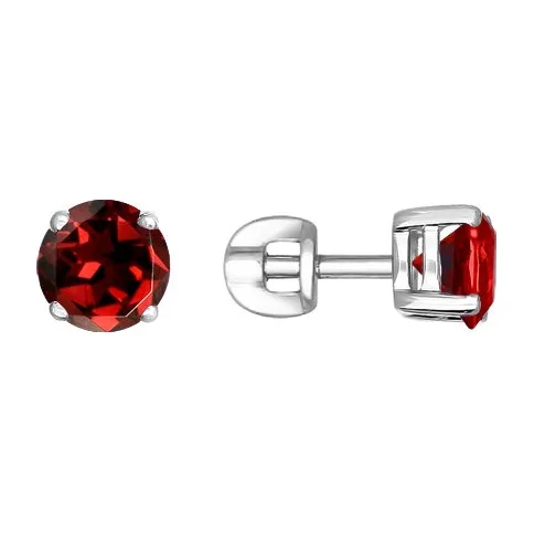 Серьги гвоздики из серебра с гранатами — арт. 000-059955